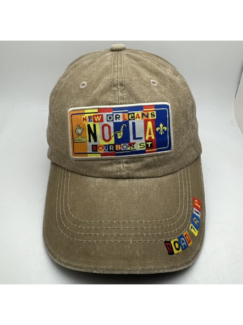 New Orleans NOLA Bourbon St Baseball Cap License Plate "ROAD TRIP" Sun Products